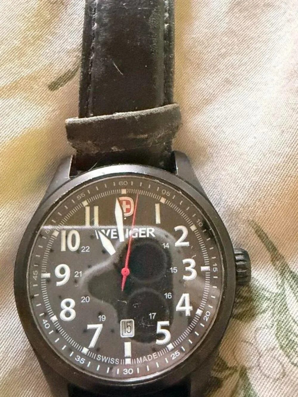 Wenger Swiss Made watch with black leather strap